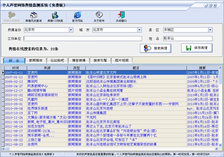 个人声誉网络舆情监测系统_V1.0_32位 and 64位中文免费软件(1.14 MB)