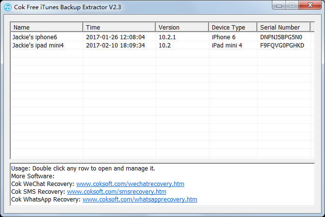 Cok Free iTunes Backup Extractor_2.3_32位 and 64位中文免费软件(1.54 MB)