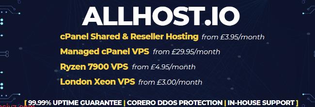 AllHost英国Ryzen 7900 VPS年付优惠:2核2G/60GB NVMe/8TB流量/2Gbps/70英镑/年