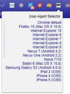 【浏览器插件】User-Agent Selector Chrome浏览器插件模拟手机测试网页