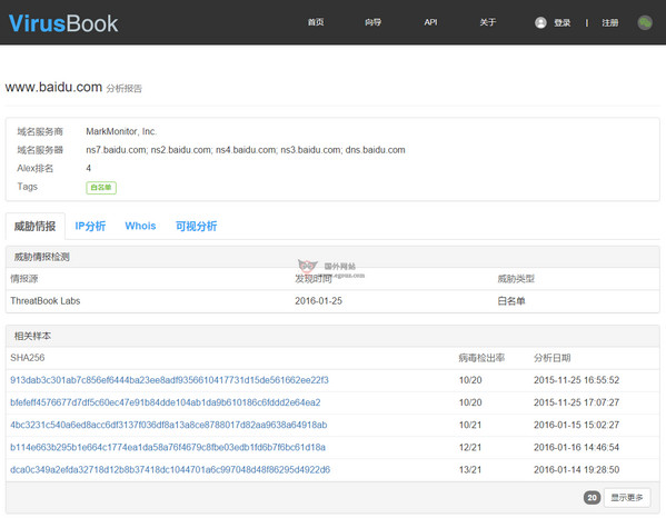 【经典网站】VirusBook:网络威胁情报分析平台