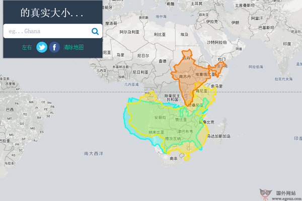 【经典网站】TheTrueSize:国家领土比较大小地图