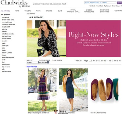 【经典网站】Chadwicks:女性休闲时装品牌购物网
