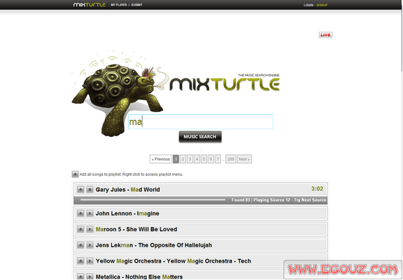 【经典网站】MixTurtle:在线音乐搜索试听网
