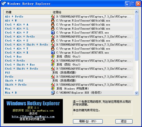 Windows Hotkey Explorer(查看占用快捷键)_【键盘鼠标快捷键】(133KB)